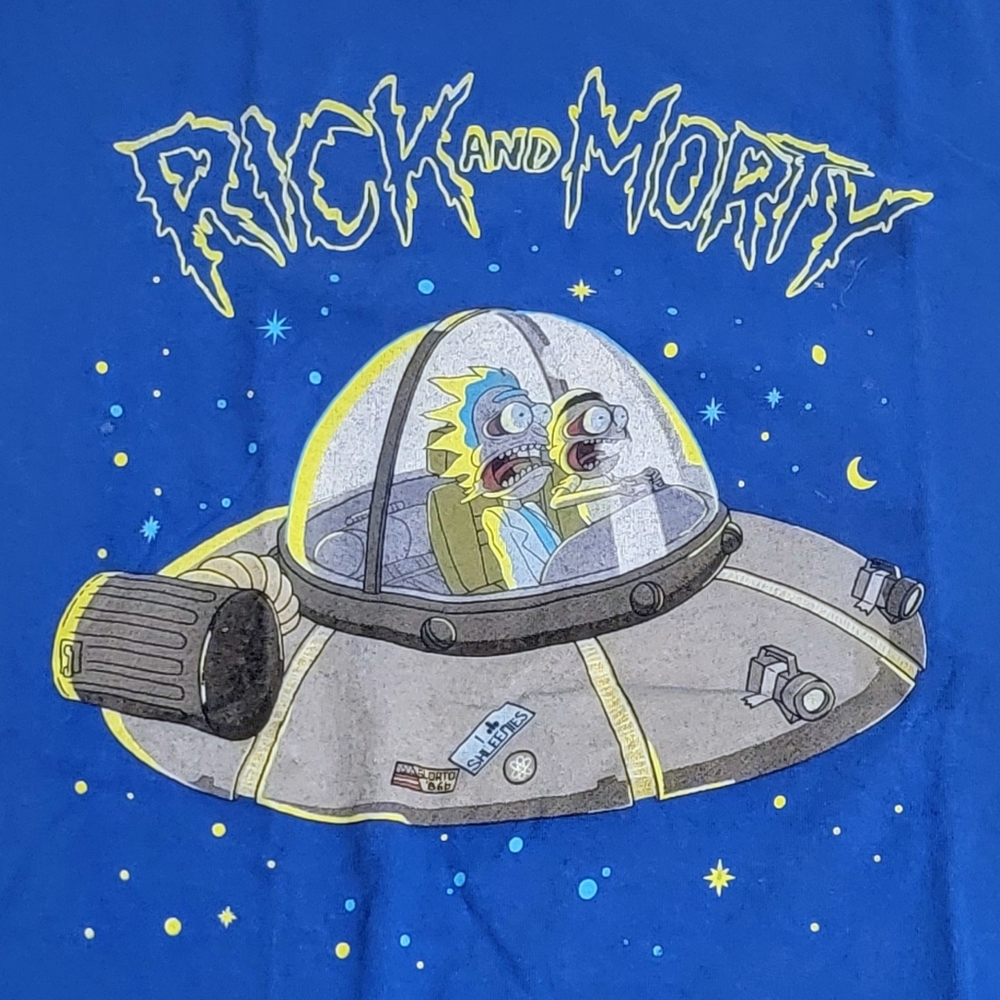 Ripple Junction Rick and Morty Spaceship Blue Tee Sz XL T Shirt